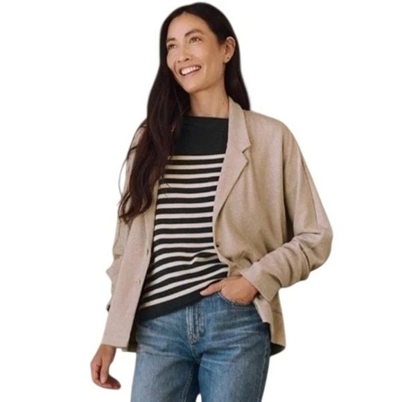 Pact Airplane Blazer size XL Brown/‎ Tan Women neutral casual preppy sustainable - Picture 2 of 12